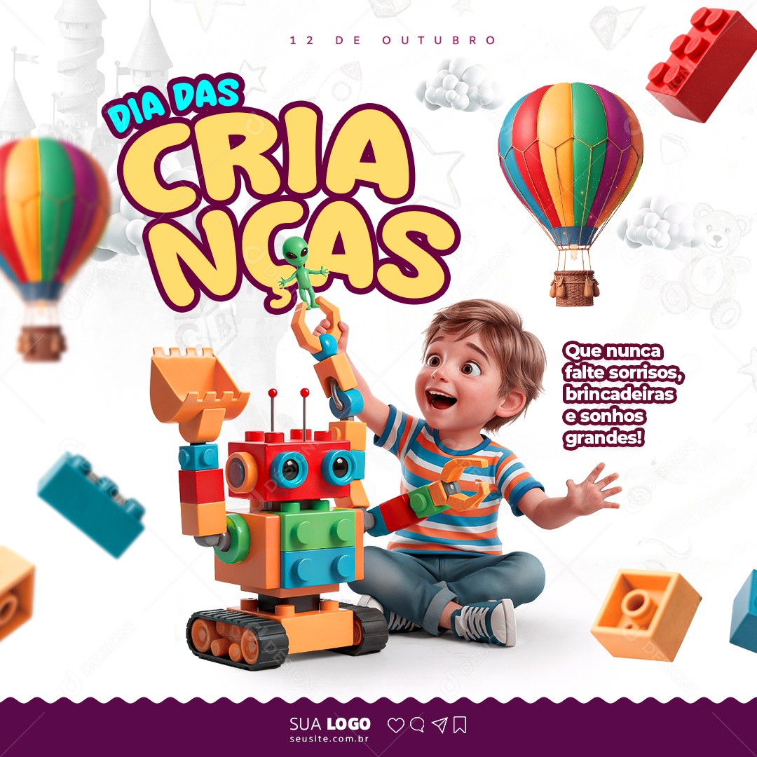 Dia das Crianças 12 de Outubro Que Nunca Falte Sorrisos Social Media PSD Editável