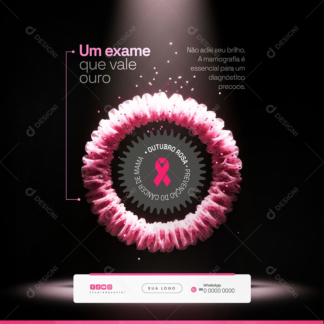 Um exame que vale ouro Outubro Rosa Prevenção do Câncer de Mama Social Media PSD Editável