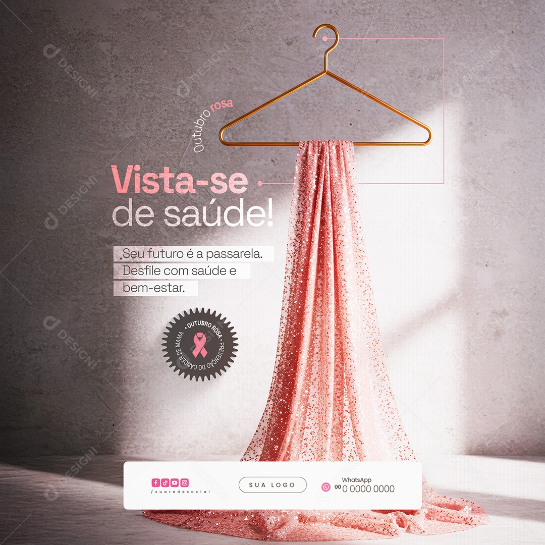 Vista-se de saúde Outubro Rosa Prevenção do Câncer de Mama Social Media PSD Editável
