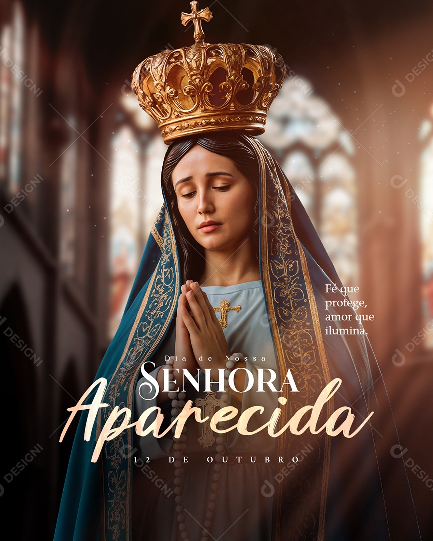 Dia de Nossa Senhora Aparecida 12 de Outubro Fé Que Protege Social Media PSD Editável