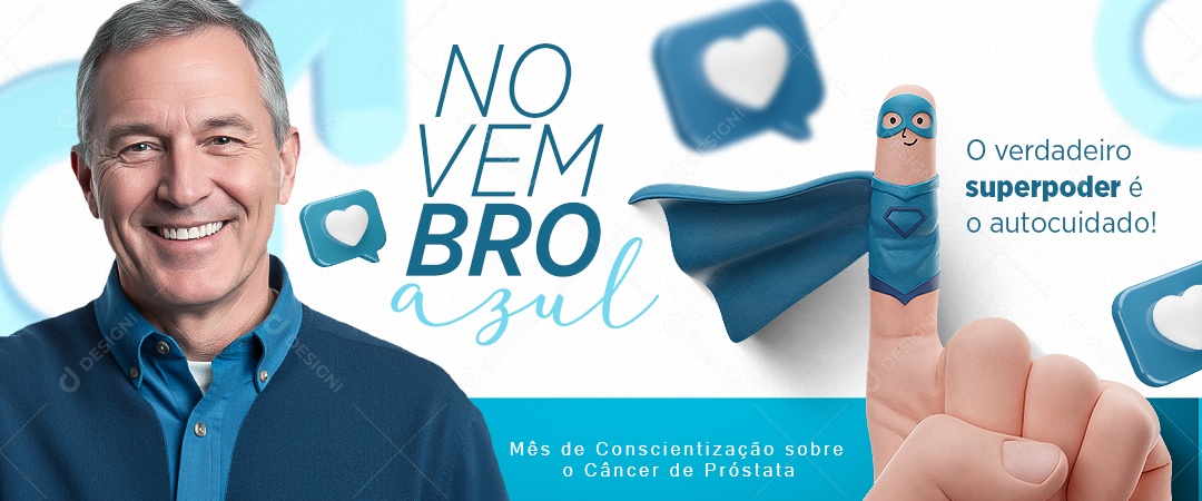 Banner Novembro Azul O Verdadeiro Superpoder é o Autocuidado Social Media PSD Editável