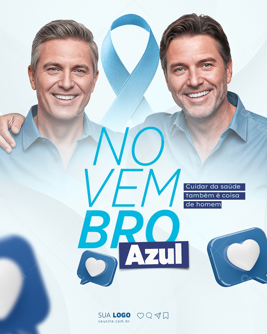 Novembro Azul Cuidar da Saúde Também é Coisa de Homem Social Media PSD Editável