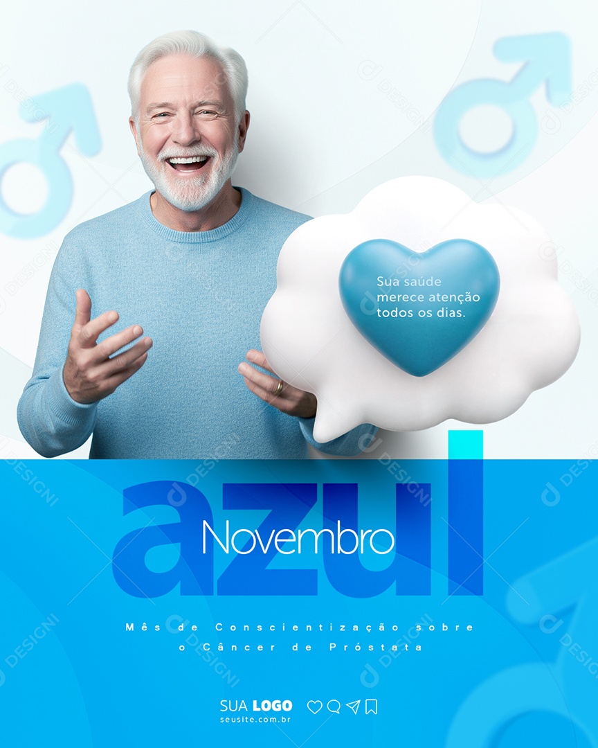 Novembro Azul Sua Saúde Merece Atenção Todos os Dias Social Media PSD Editável
