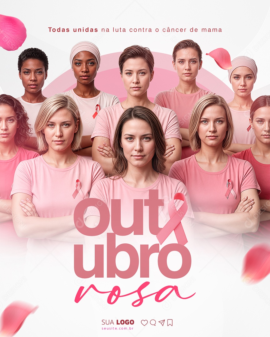 Outubro Rosa Todas Unidas na Luta Contra o Câncer de Mama Social Media PSD Editável