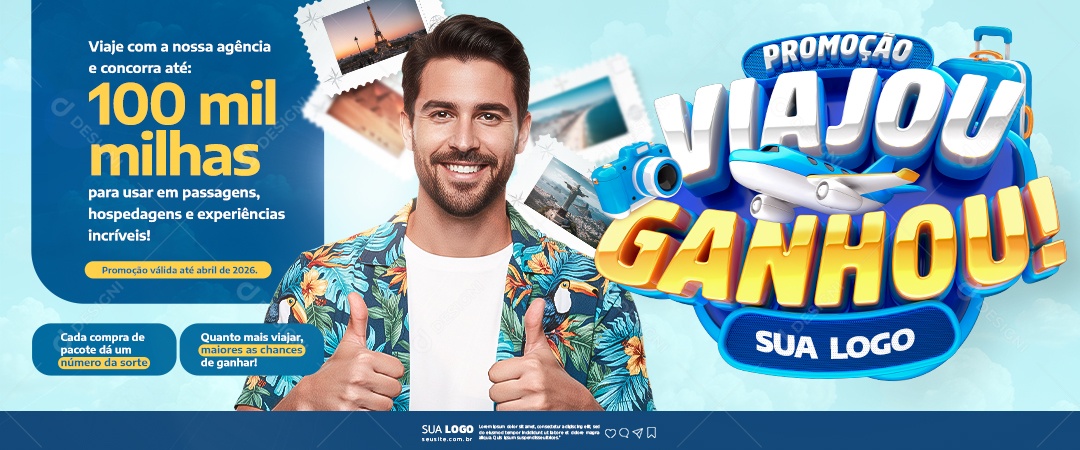 Banner Agência de Viagens Promoção Viajou Ganhou Viaje Com a Nossa Agência Social Media PSD Editável