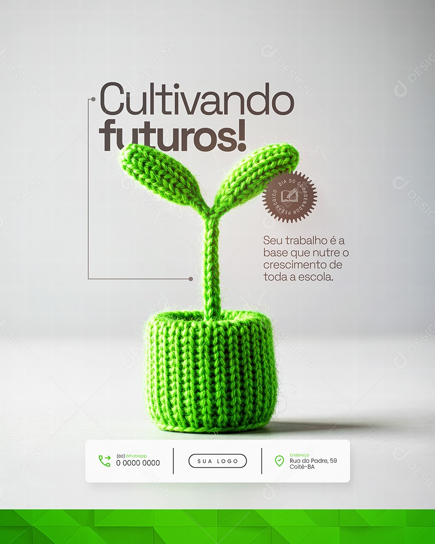 Cultivando futuros Dia do Coordenador Pedagógico Feed Social Media PSD Editável