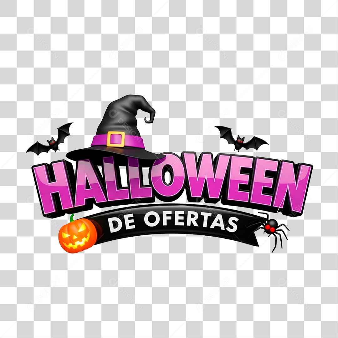 Selo 3D Halloween de Ofertas para Composição PNG Transparente