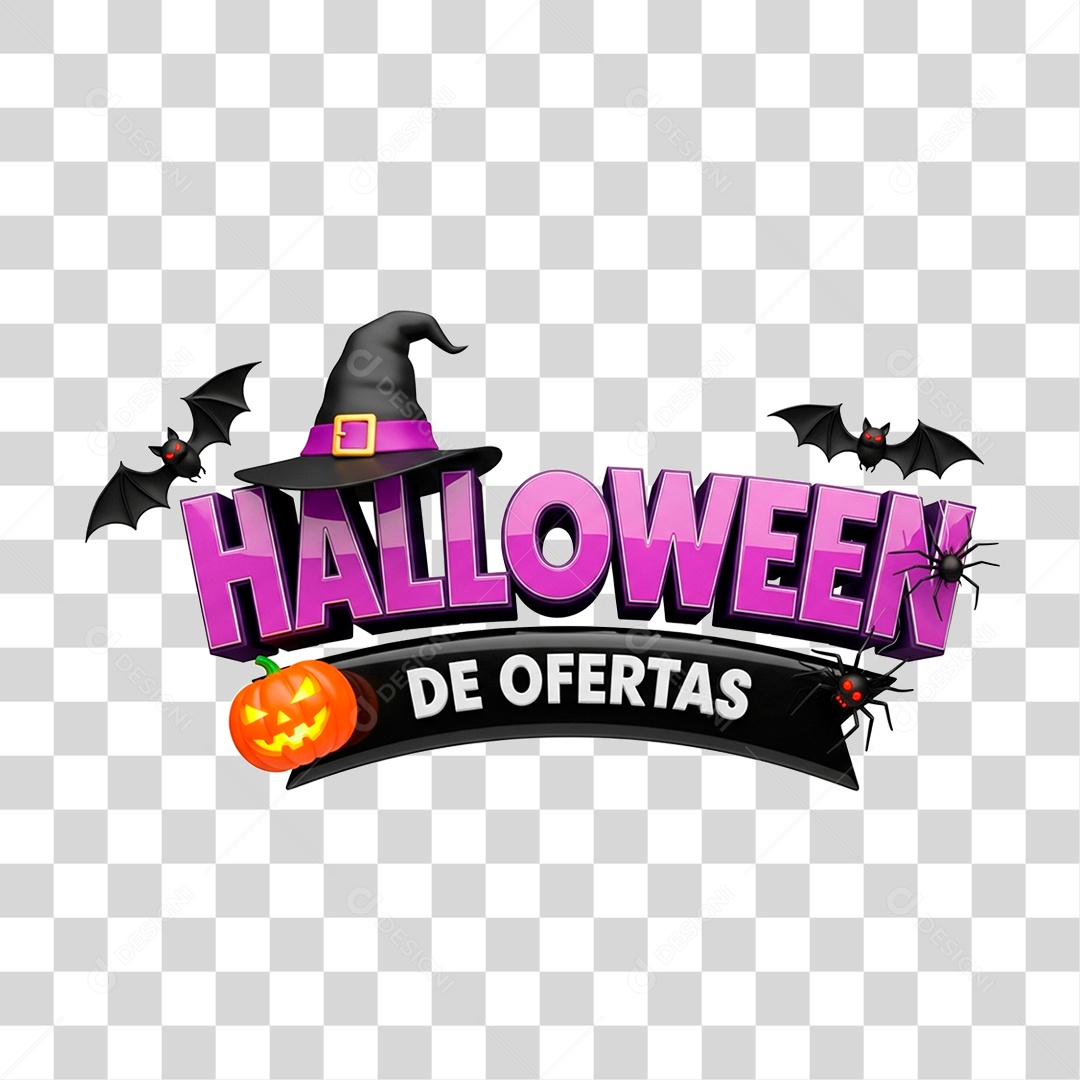 Selo 3D Halloween de Ofertas para Composição PNG Transparente