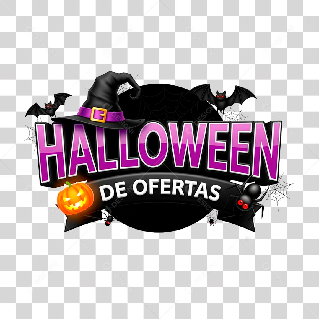 Selo 3D Halloween de Ofertas para Composição PNG Transparente