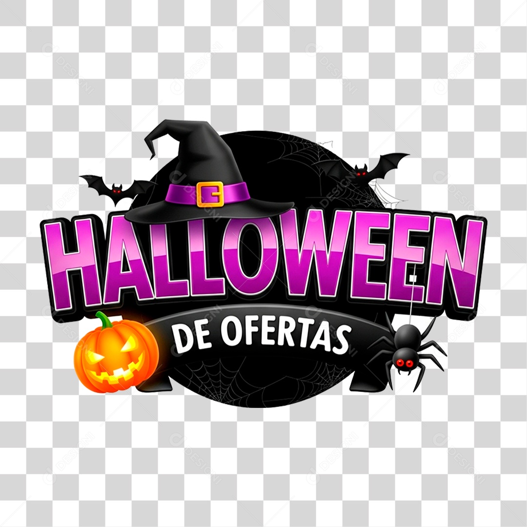 Selo 3D Halloween de Ofertas para Composição PNG Transparente