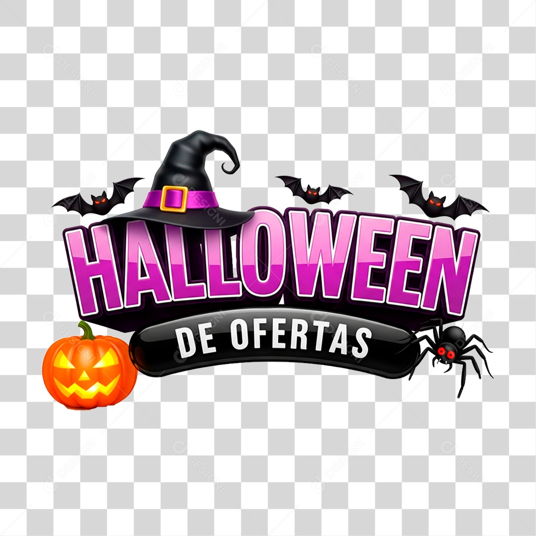 Selo 3D Halloween de Ofertas para Composição PNG Transparente