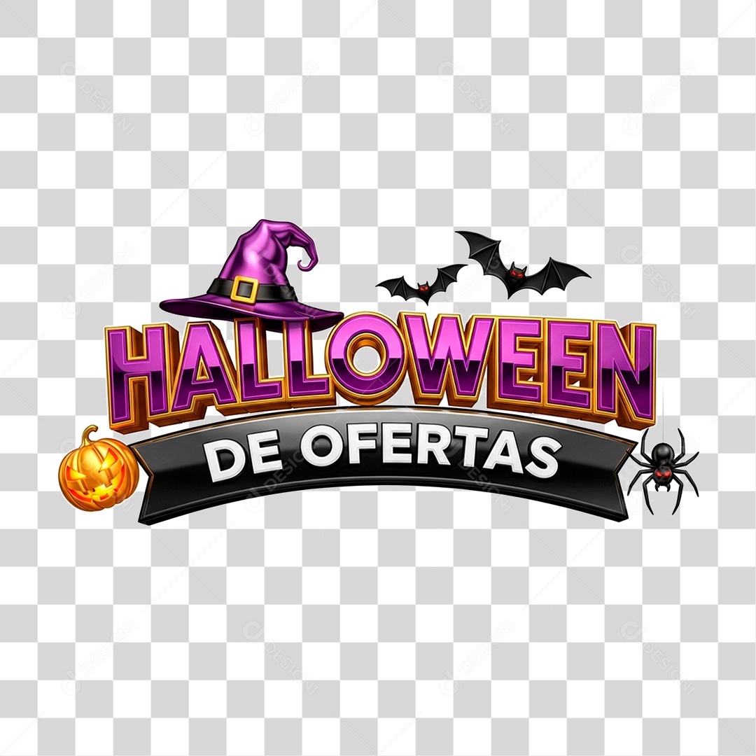 Selo 3D Halloween de Ofertas para Composição PNG Transparente