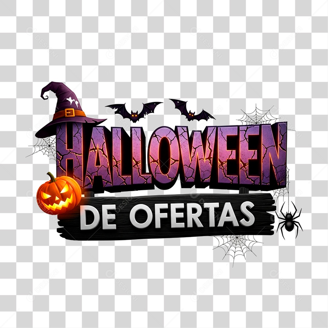 Selo 3D Halloween de Ofertas para Composição PNG Transparente