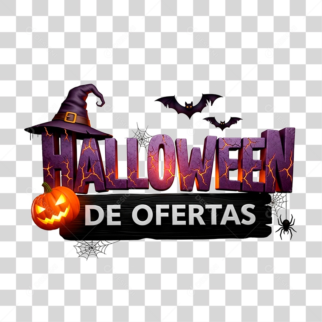 Selo 3D Halloween de Ofertas para Composição PNG Transparente