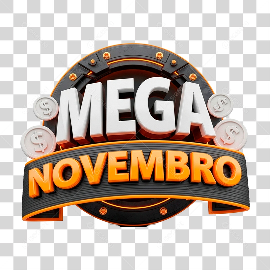 Selo 3D Mega Novembro para Composição PNG Transparente