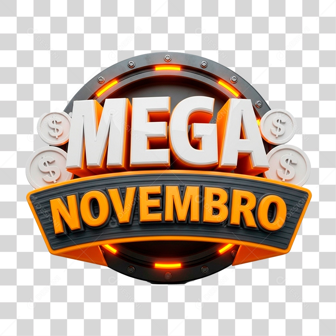 Selo 3D Mega Novembro para Composição PNG Transparente