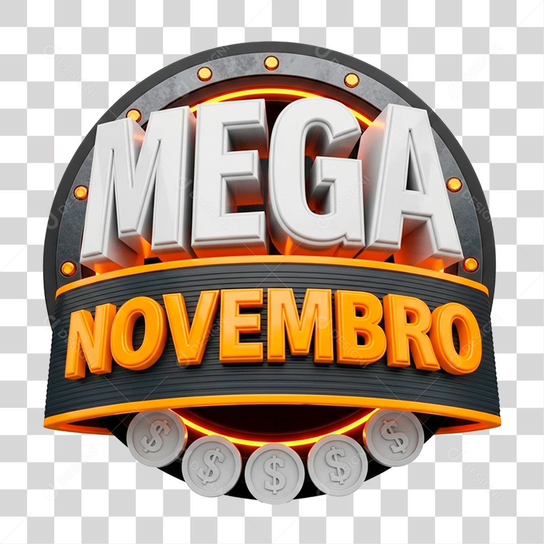 Selo 3D Mega Novembro para Composição PNG Transparente