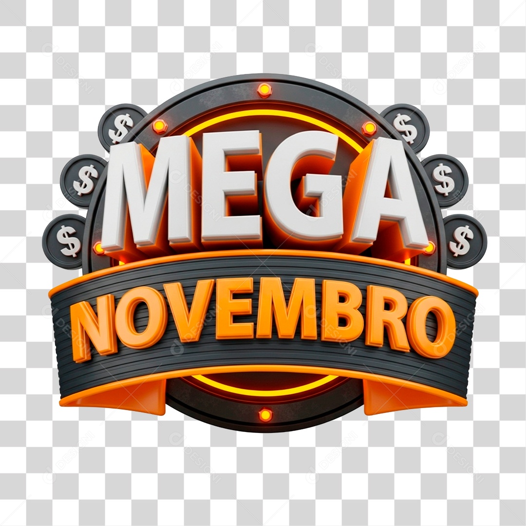 Selo 3D Mega Novembro para Composição PNG Transparente