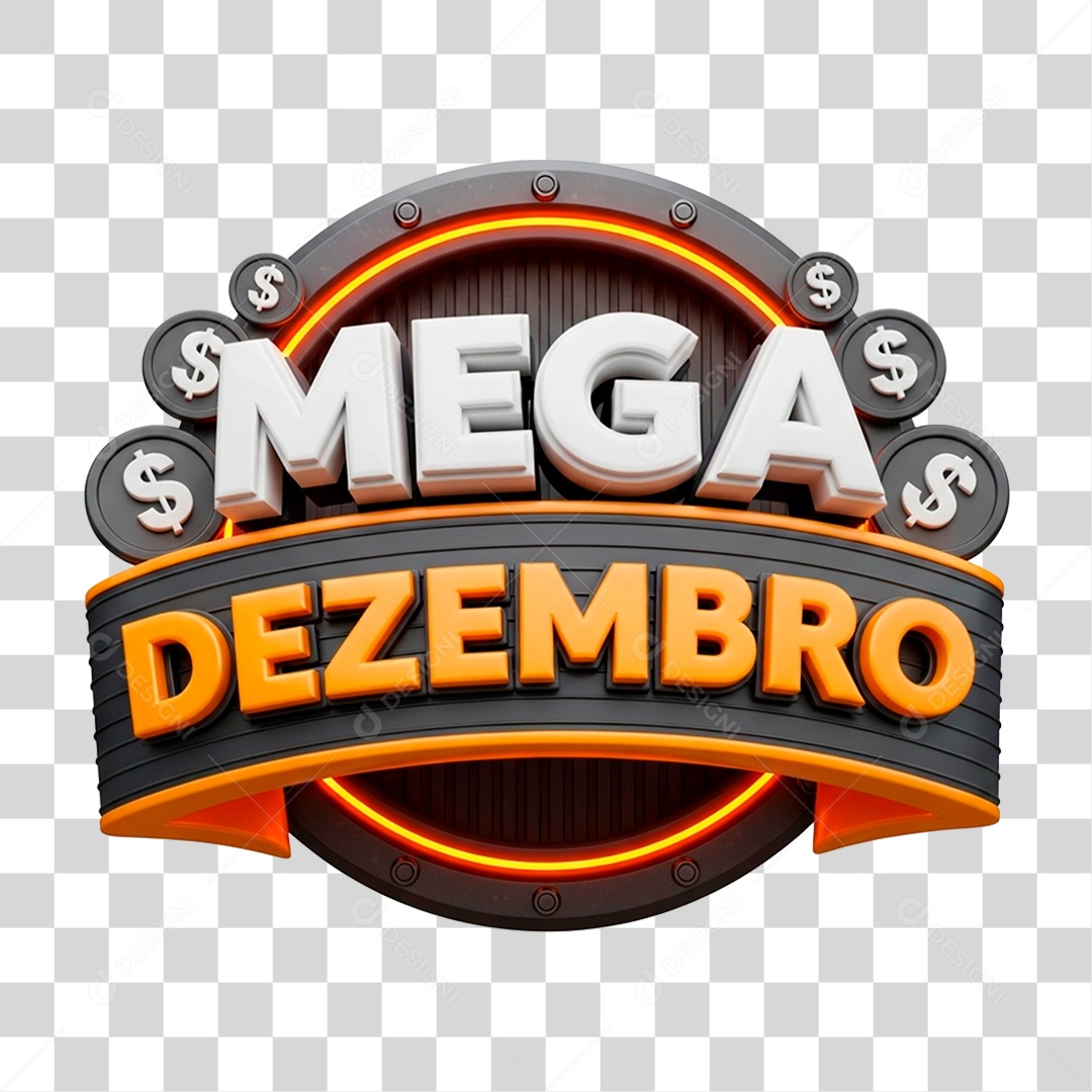 Selo 3D Mega Dezembro para Composição PNG Transparente