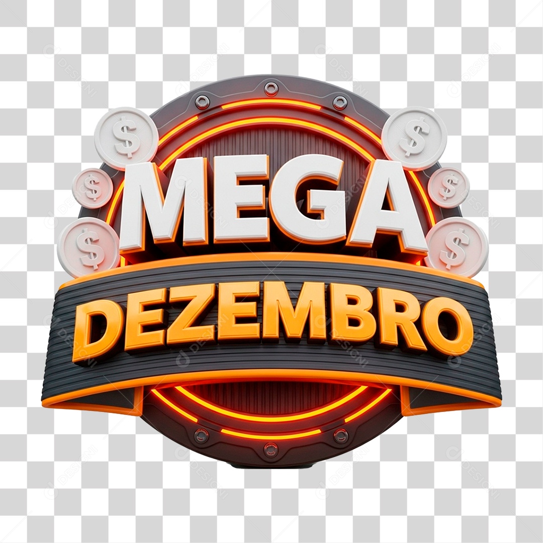 Selo 3D Mega Dezembro para Composição PNG Transparente