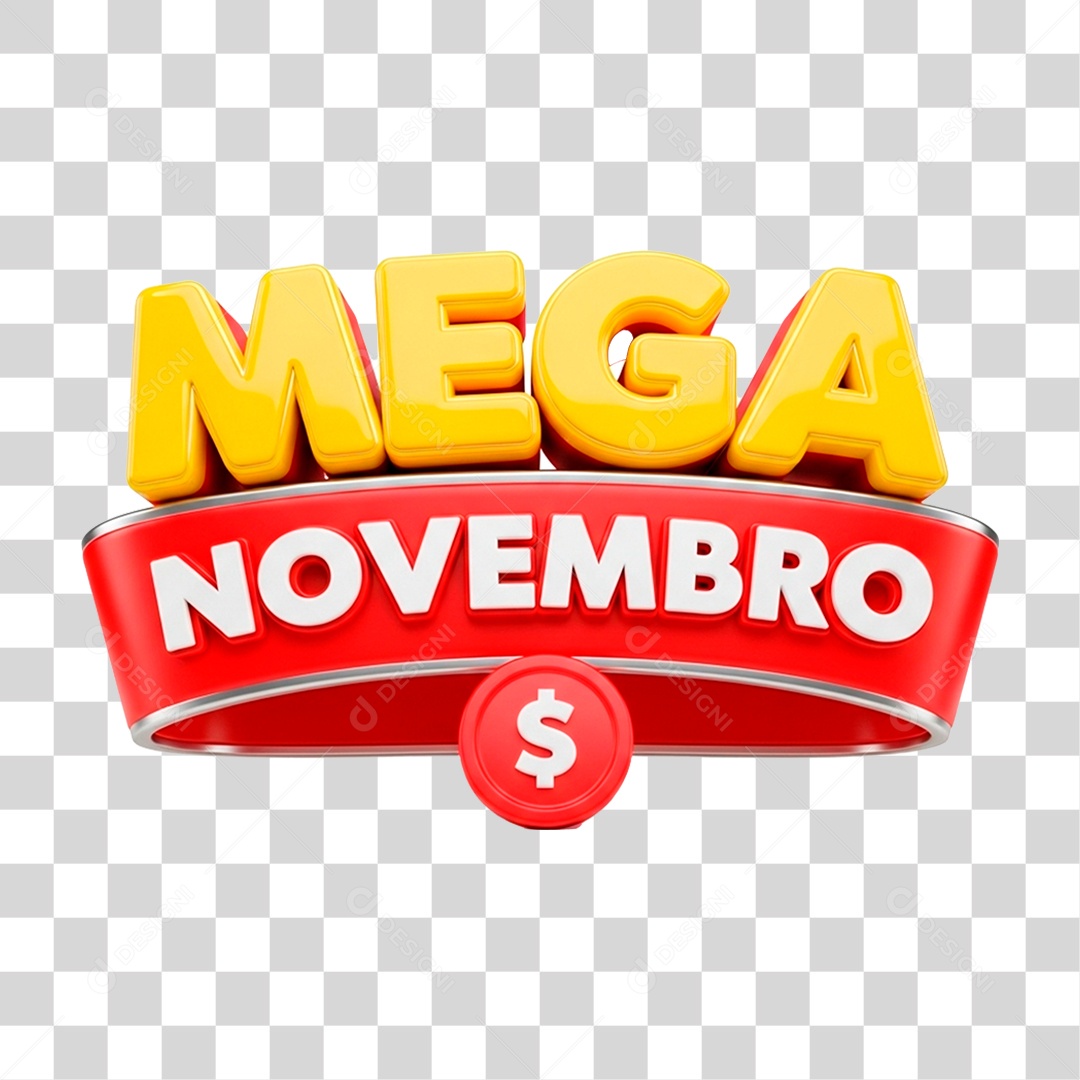 Selo 3D Mega Novembro para Composição PNG Transparente