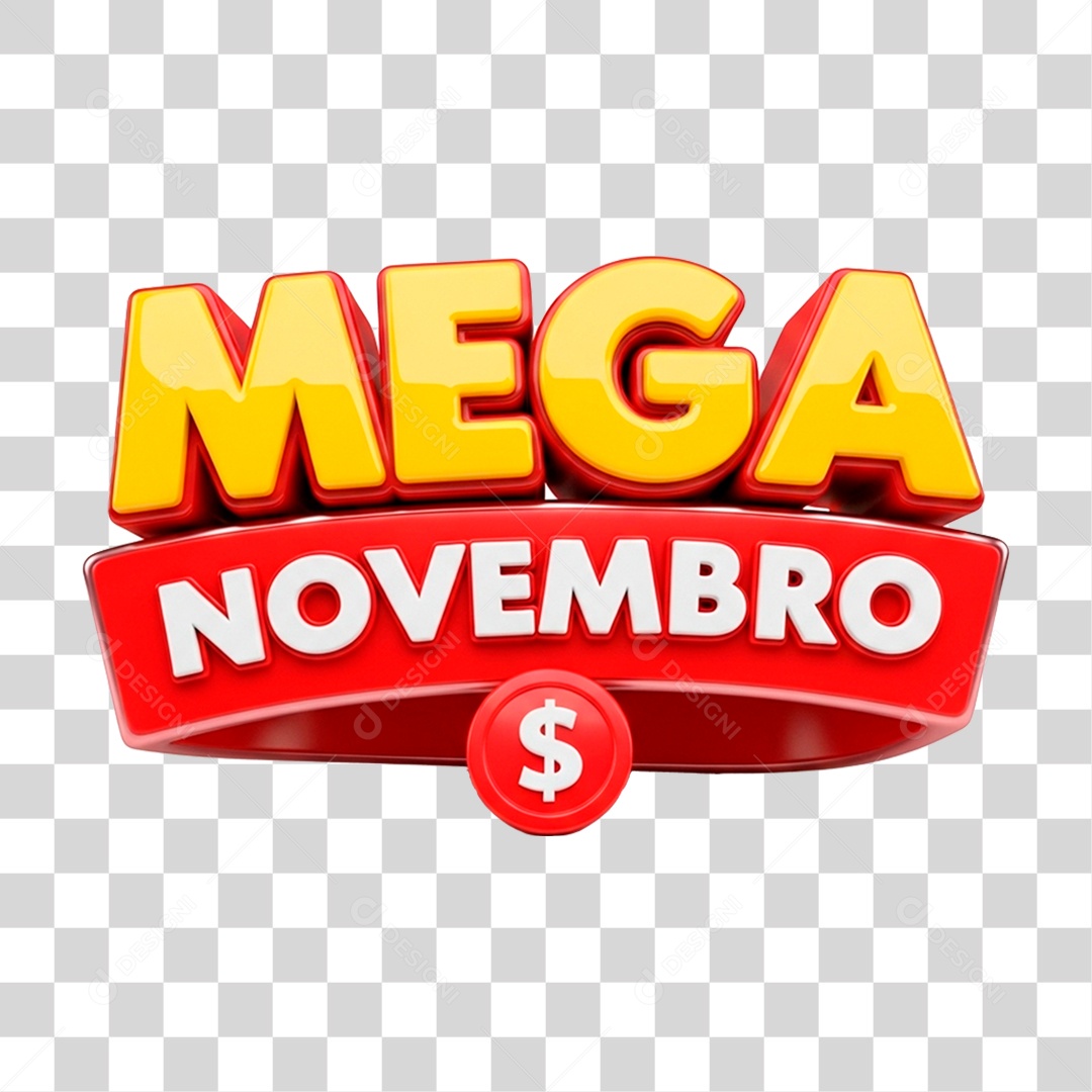 Selo 3D Mega Novembro para Composição PNG Transparente