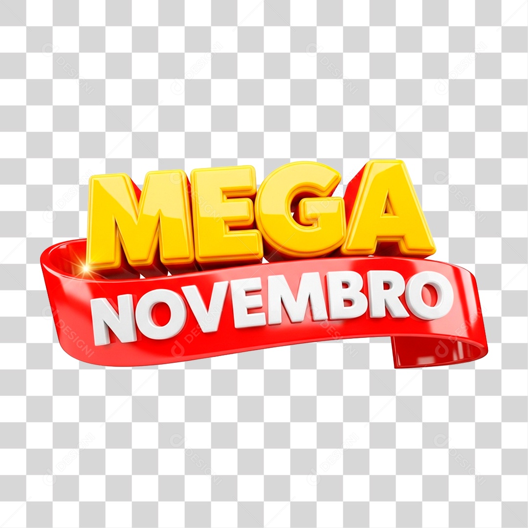 Selo 3D Mega Novembro para Composição PNG Transparente