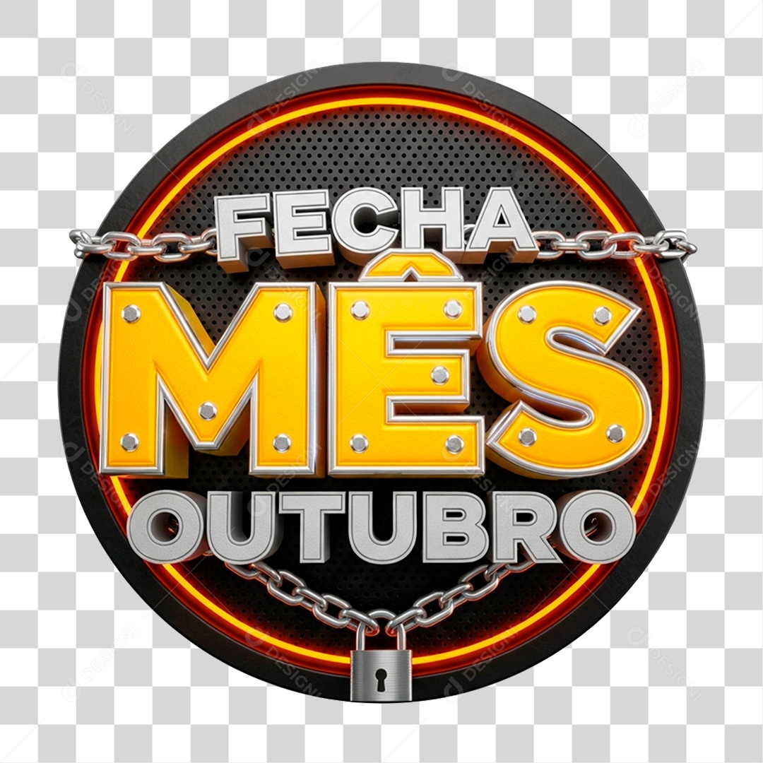 Selo 3D Fecha Mês de Outubro PNG Transparente
