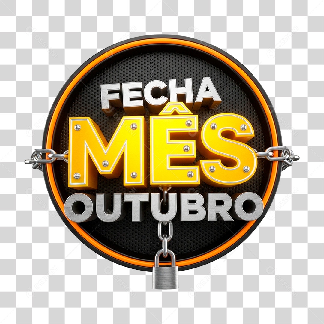 Selo 3D Fecha Mês de Outubro PNG Transparente