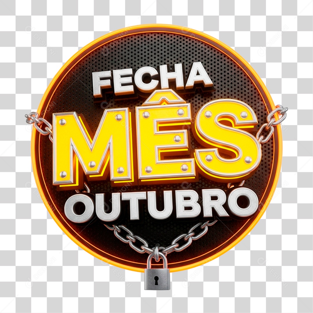 Selo 3D Fecha Mês de Outubro PNG Transparente