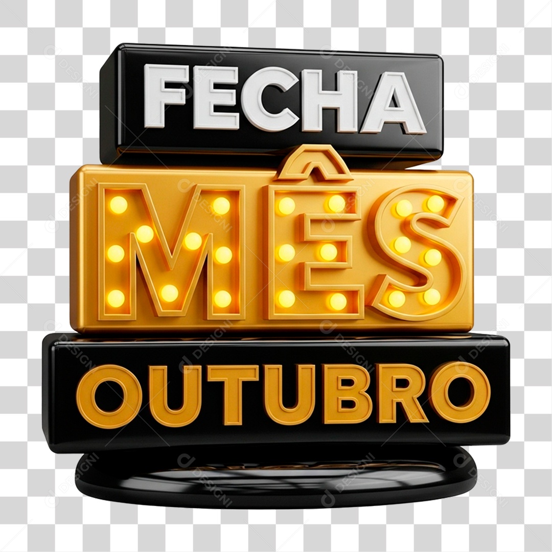 Selo 3D Fecha Mês de Outubro PNG Transparente