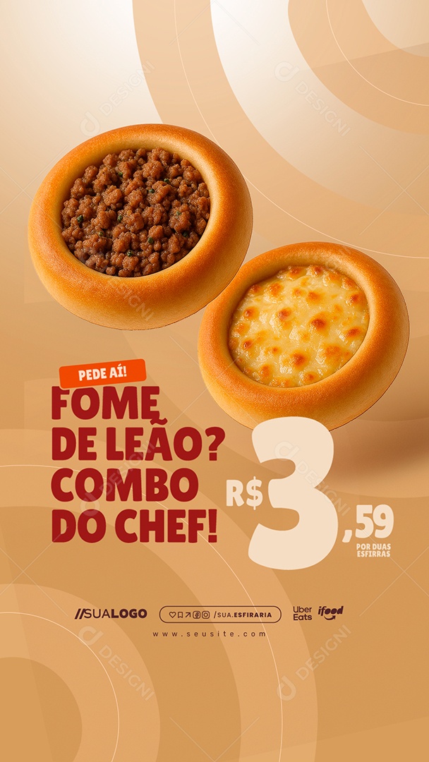 Story Esfiharia Pede Aí Fome de Leão Social Media PSD Editável