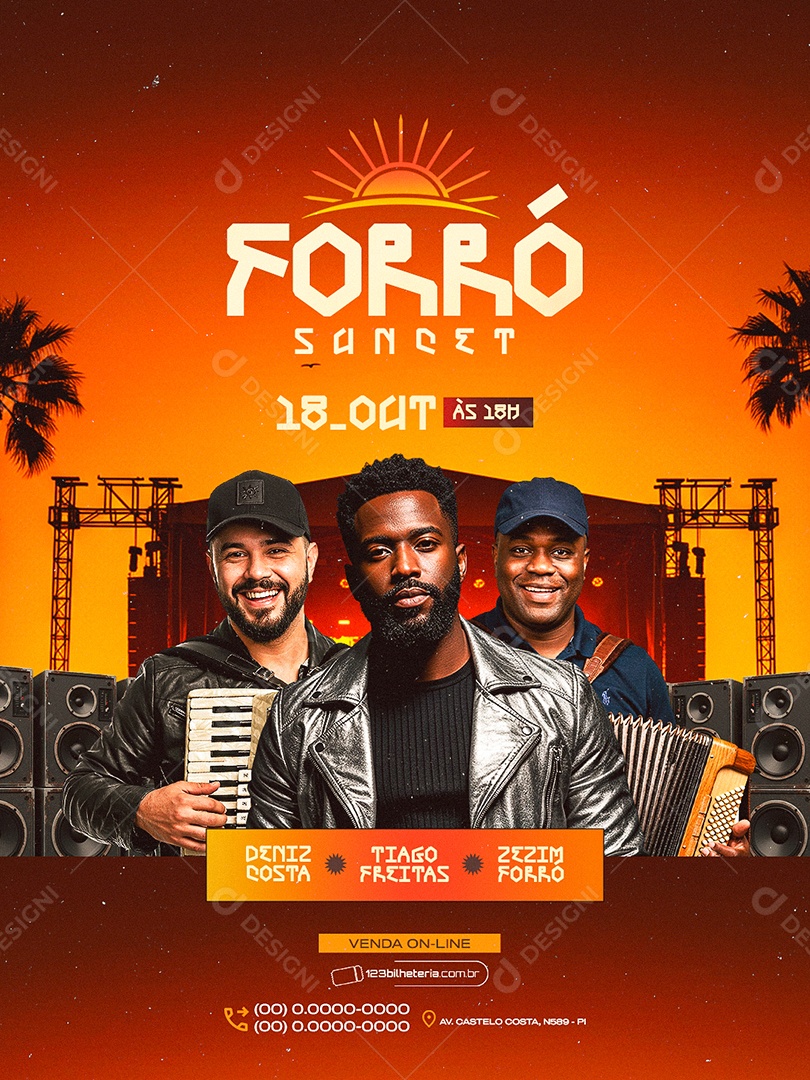 Flyer Próximos Shows Forró Sunset Social Media PSD Editável