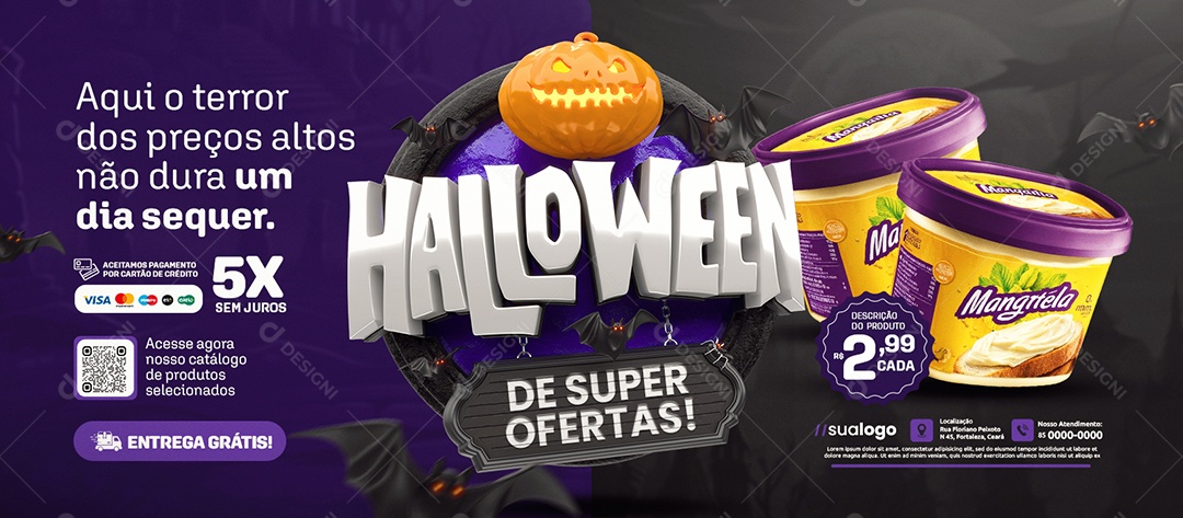 Banner Halloween de Super Ofertas Supermercado Mantega Social Media PSD Editável