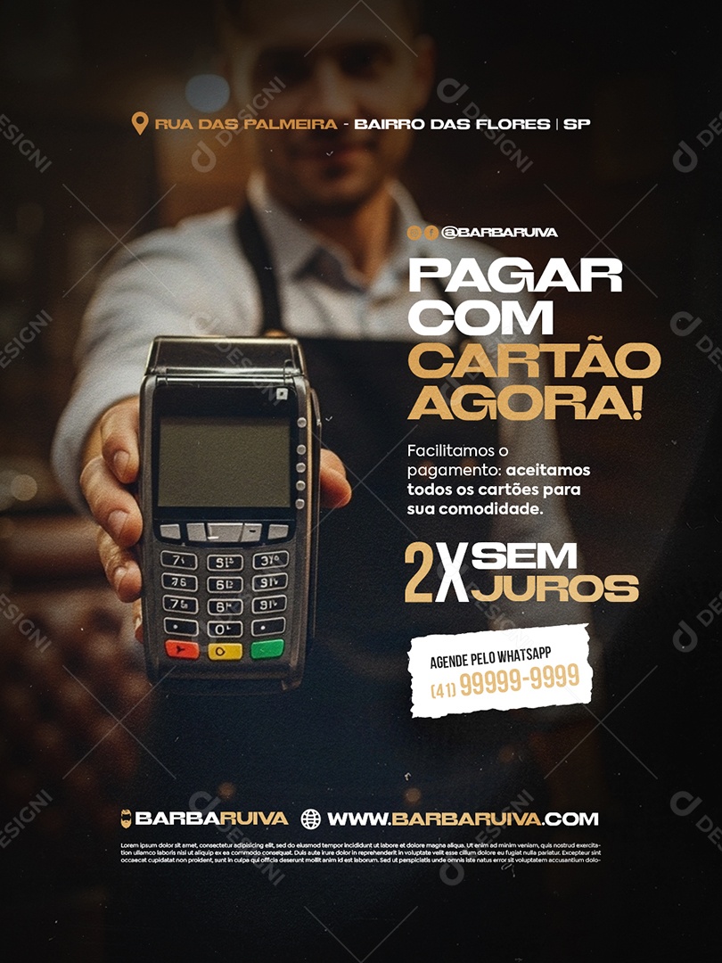 Barbearia Pagar com Cartão Agora Social Media PSD Editável