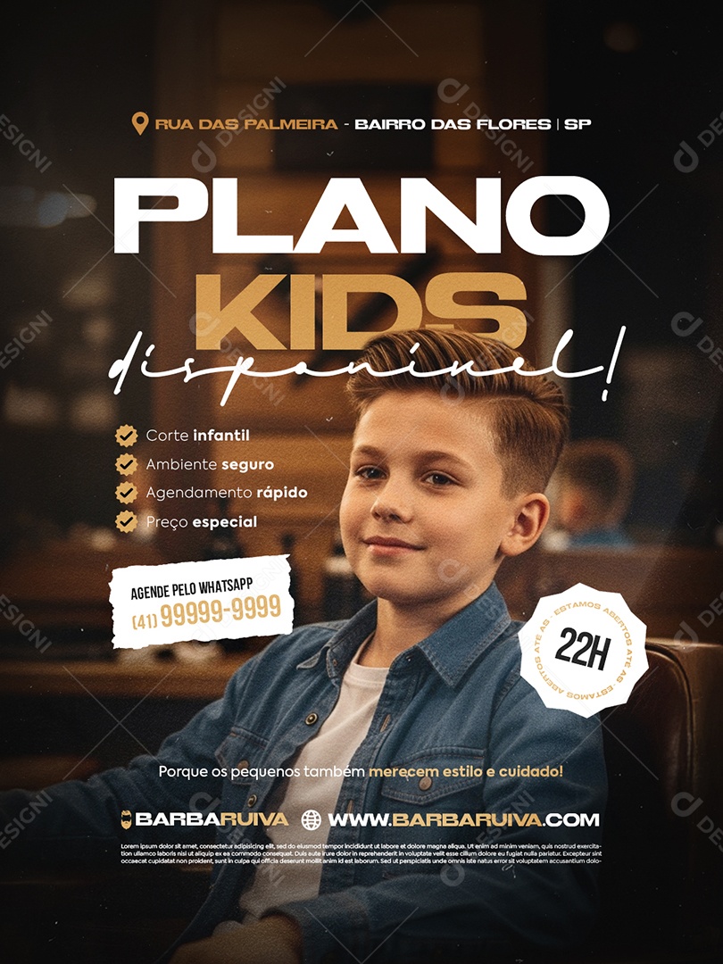Barbearia Plano Kids Disponível Social Media PSD Editável