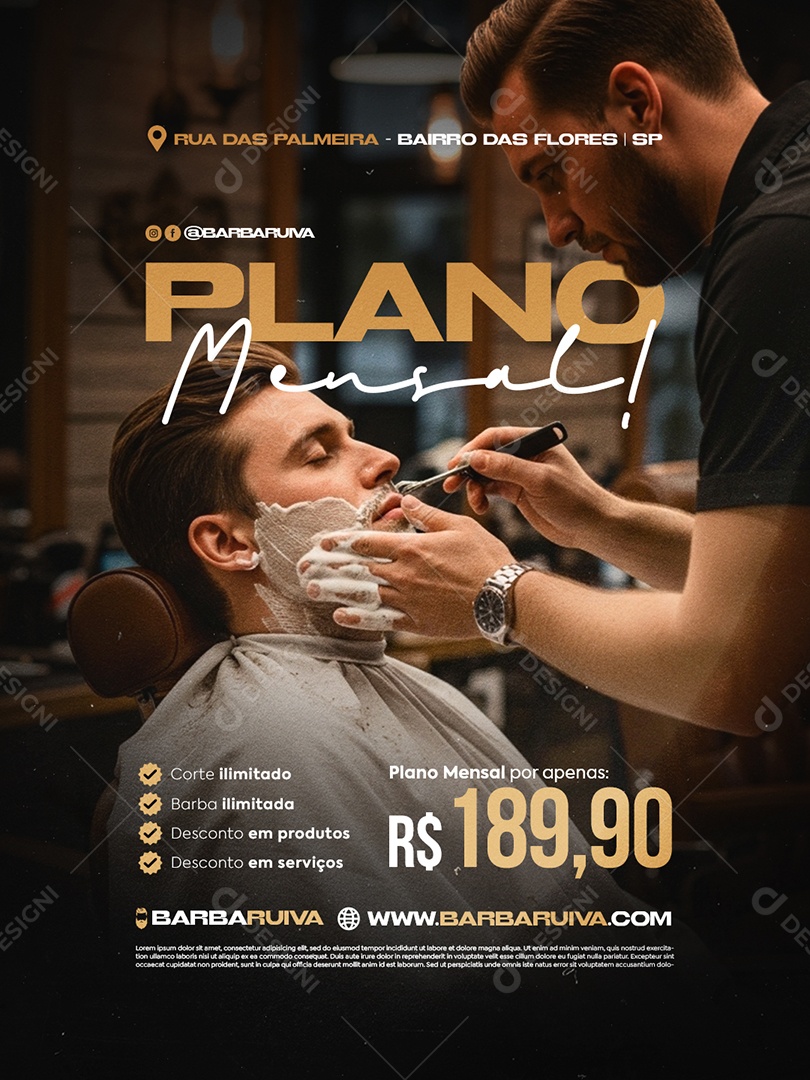 Barbearia Plano Mensal Social Media PSD Editável