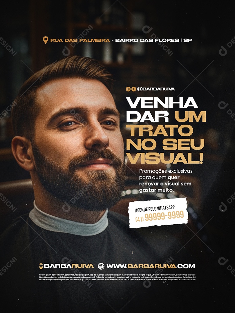 Barbearia Venha Dar Um Trato no Seu Visual Social Media PSD Editável