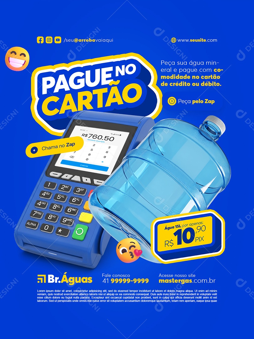 Distribuidor de Água Pague no Cartão Social Media PSD Editável