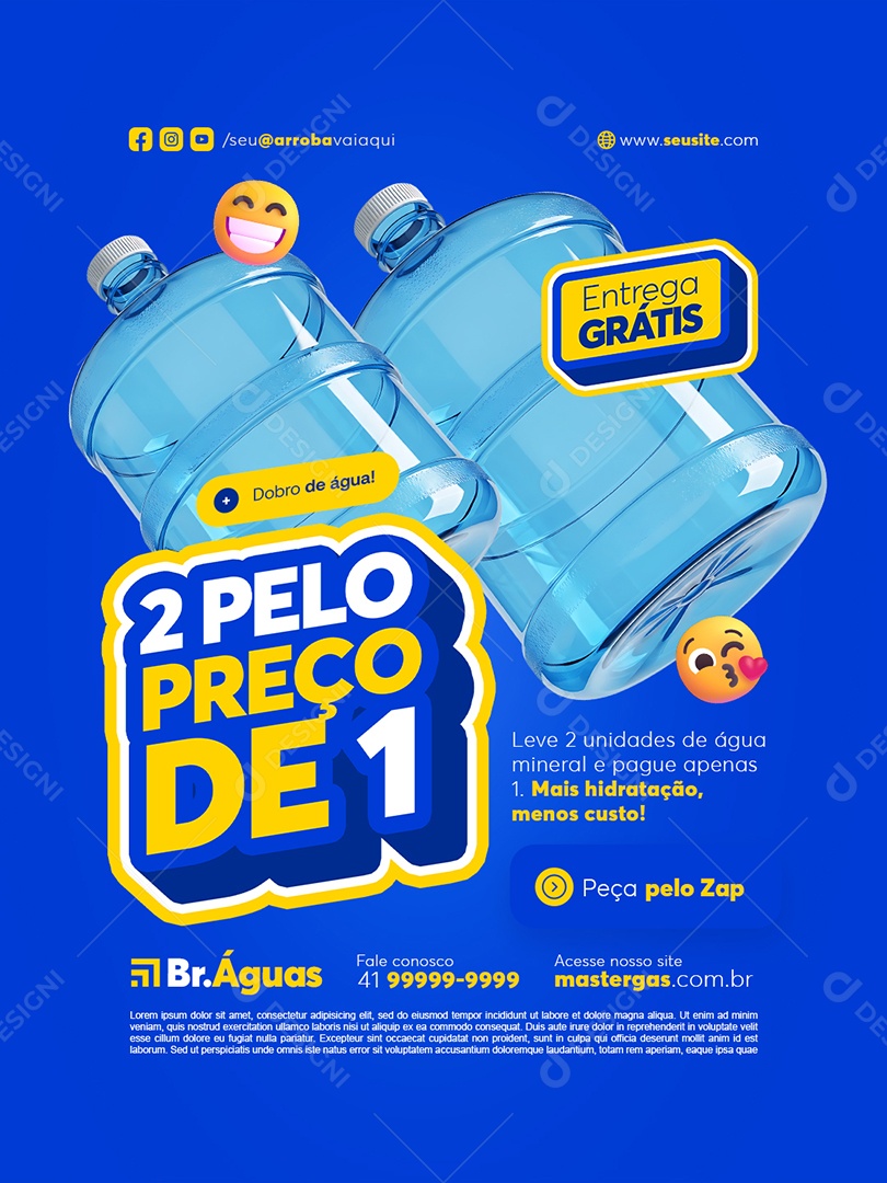 Distribuidor de Água Entrega Grátis Social Media PSD Editável