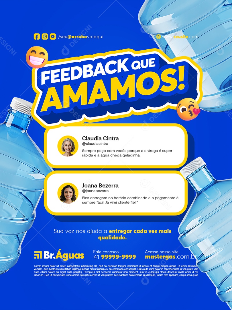 Distribuidor de Água Feedback Que Amamos Social Media PSD Editável