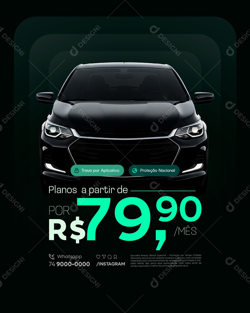 Seguradora Planos Trava por Aplicativo Social Media PSD Editável