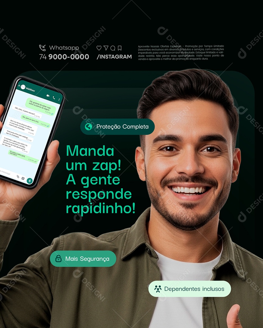 Seguradora Manda um Zap Proteção Completa Social Media PSD Editável