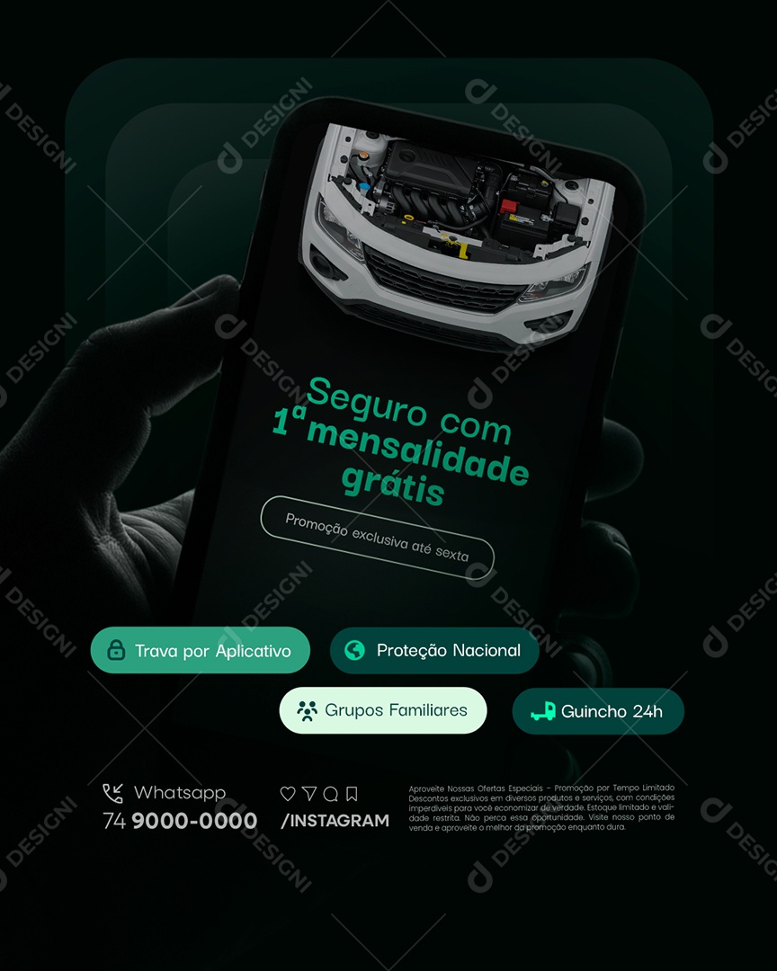 Seguradora Seguro com Primeira Mensalidade Grátis Social Media PSD Editável