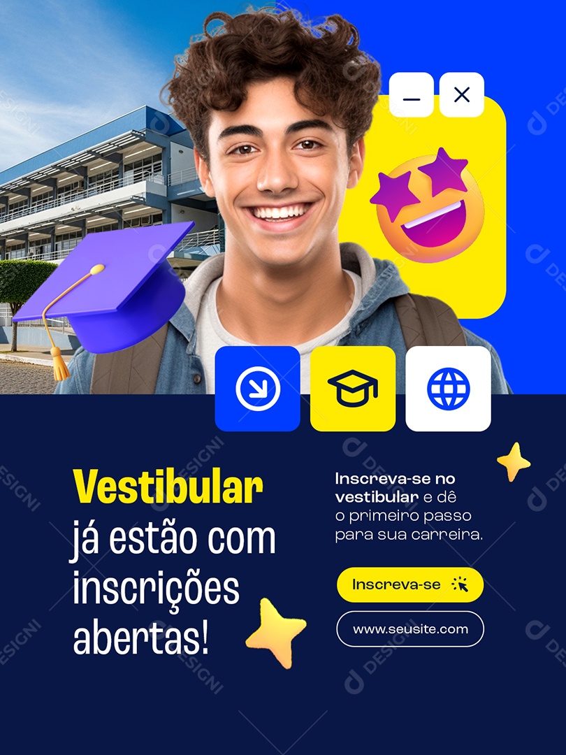 Vestibular Já Estão com Inscrições Abertas Social Media PSD Editável