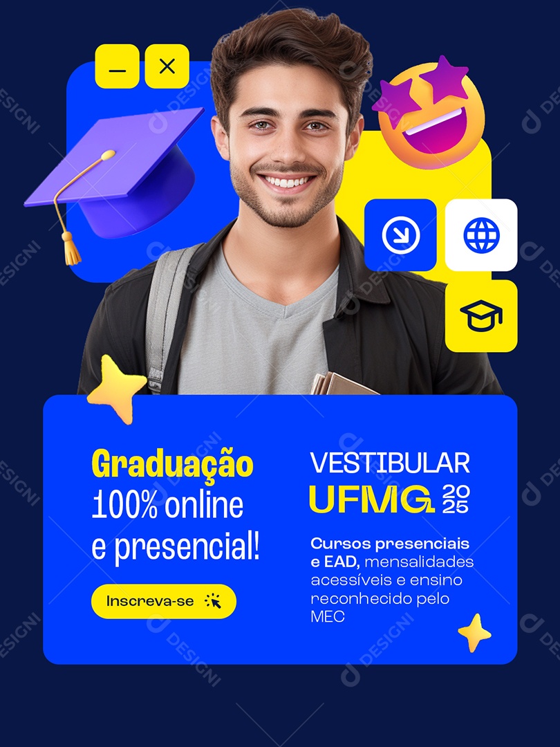 Vestibular Graduação 100% Online e Presencial Social Media PSD Editável