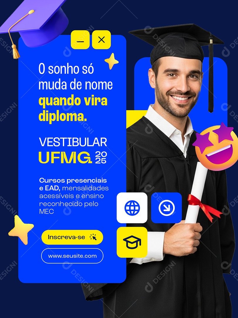 Vestibular O Sonho Só Muda de Nome Quando Vira Diploma Social Media PSD Editável