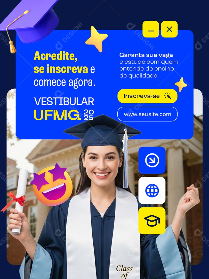 Vestibular Acredite Se Inscreva e Comece Agora Social Media PSD Editável