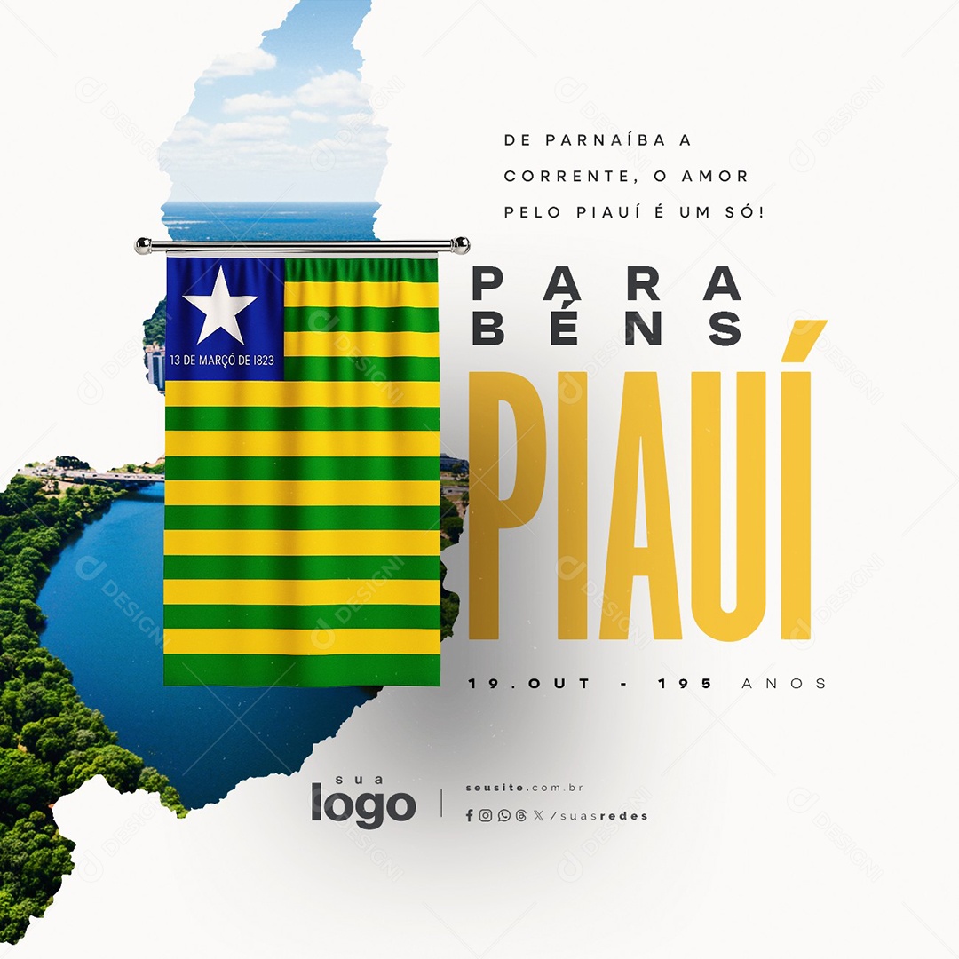 Aniversário do Piauí 19 de Outubro Parabéns Social Media PSD Editável