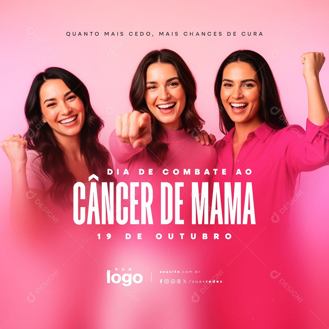 Dia de Combate ao Câncer de Mama 19 de Outubro Social Media PSD Editável